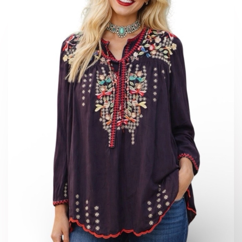 Johnny Was heavily embroidered Hailey dragonfly blouse‎ XS